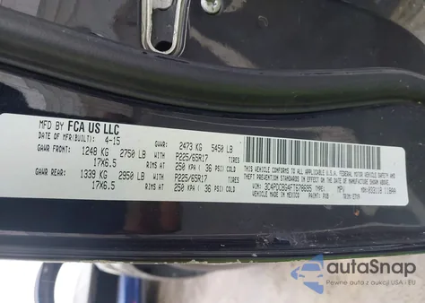 2015 Dodge Journey Sxt z USA, uszkodzony, nr VIN 3C4PDCBG4FT678695